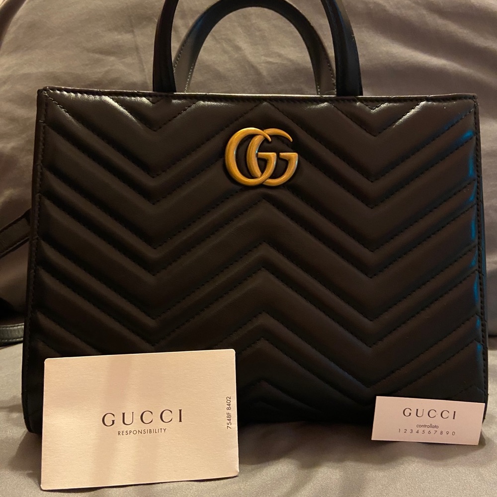 GG marmont matelasse leather top handle tote